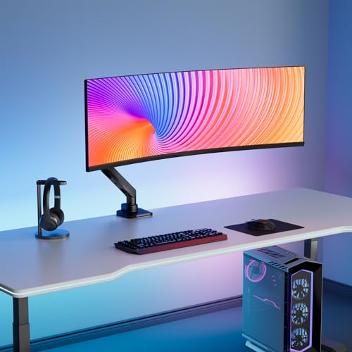 WALI Single Monitor Arm for 17 to 49 Inch Heavy Duty Curved Screens, Ultrawide Monitor Arm, Holds up to 20 kg, Adjustable Monitor Desk Mount with VESA 75 & 100mm Black