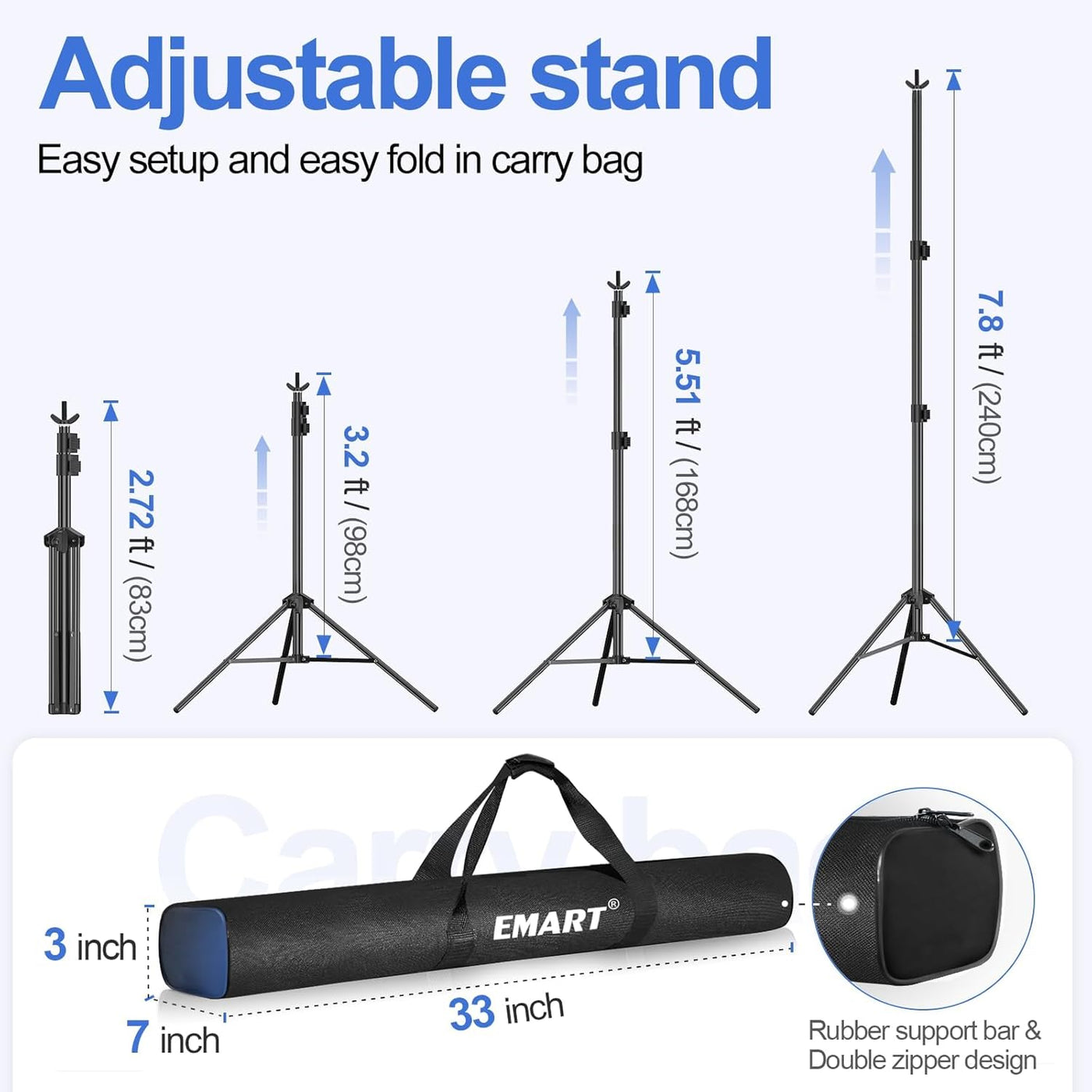 EMART 3x2.4m Backdrop Stand Kit, Adjustable with 2 Crossbars, Clamps, Sandbags