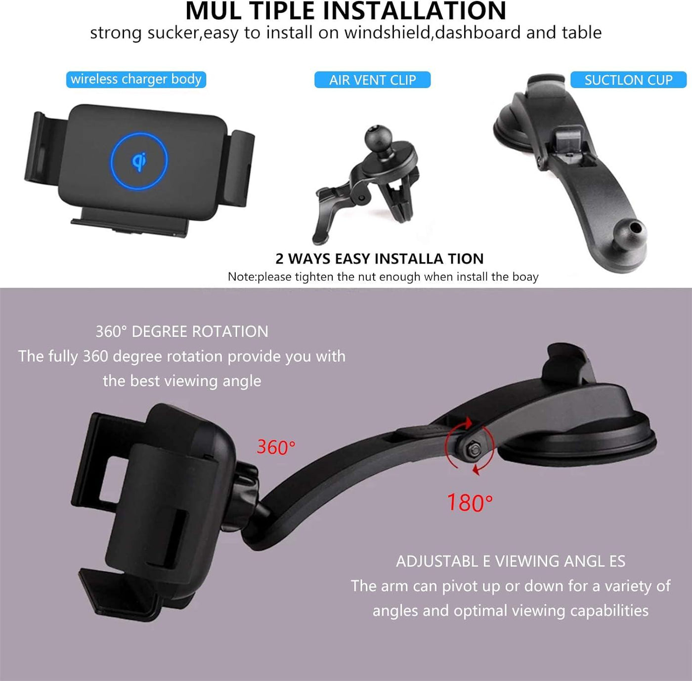 Olycism 15W Qi Wireless Car Charger Mount for Air Vent & Dashboard - Massive Discounts