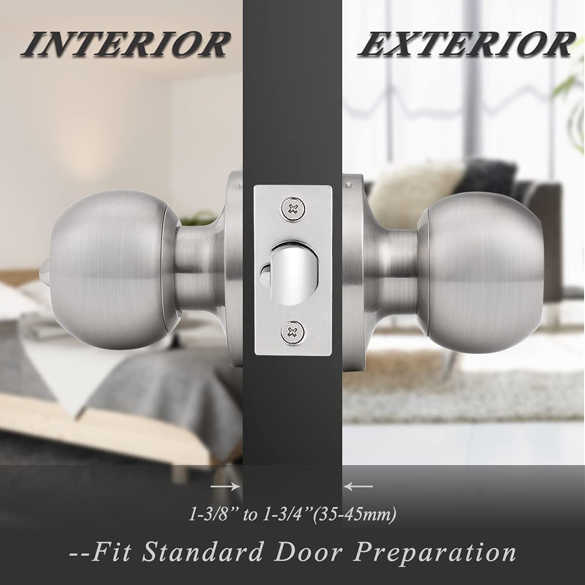 Probrico 3 Pack Stainless Steel Entry Door Knob Set with Key - Satin Nickel