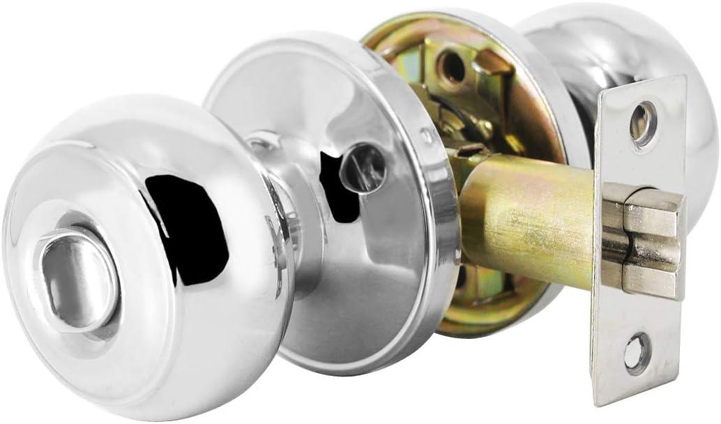 Probrico Polished Chrome Privacy Door Knobs - Stainless Steel Keyless, 3 Pack