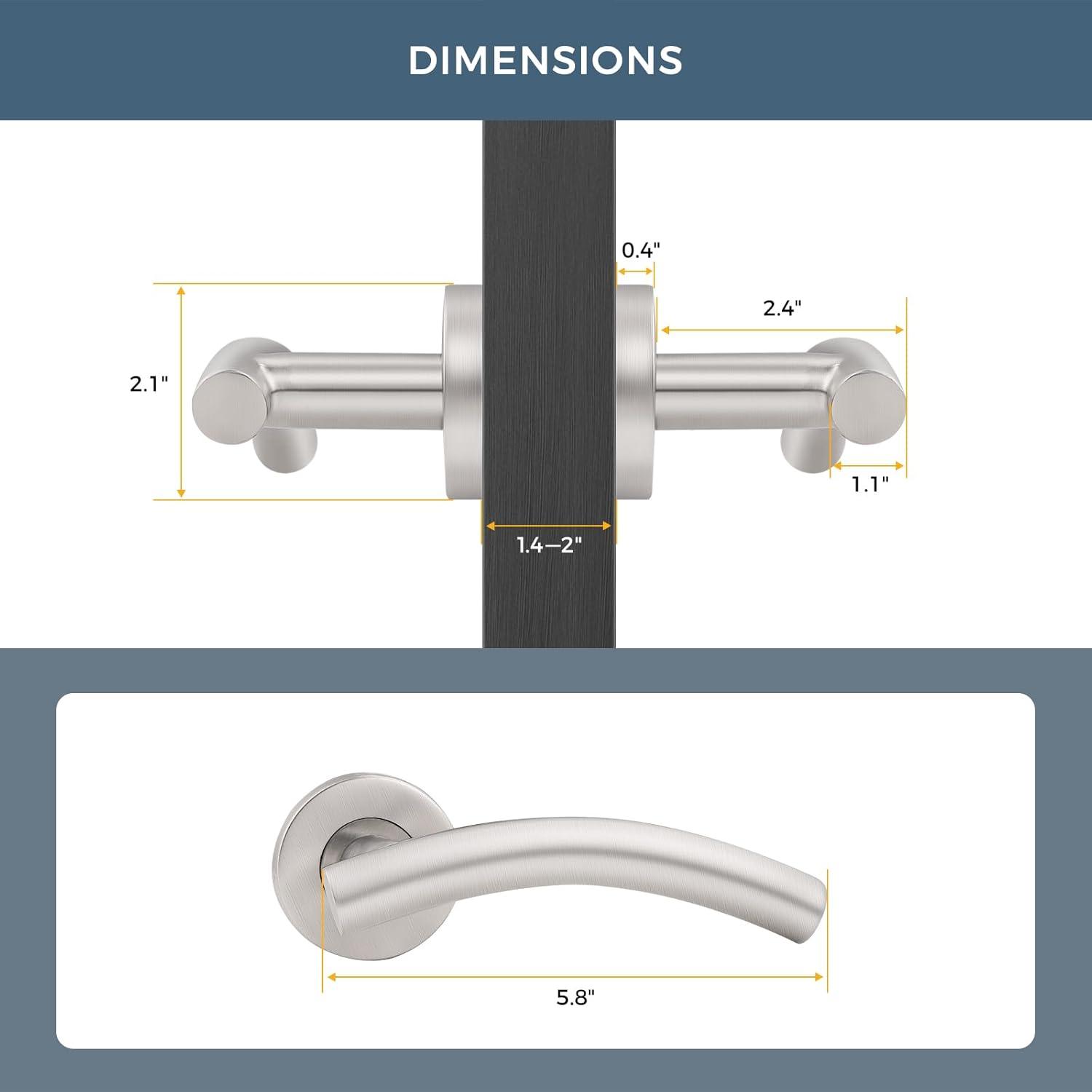 Probrico 1 Pack Brushed Nickel Internal Door Handle Sets - Arched Levers