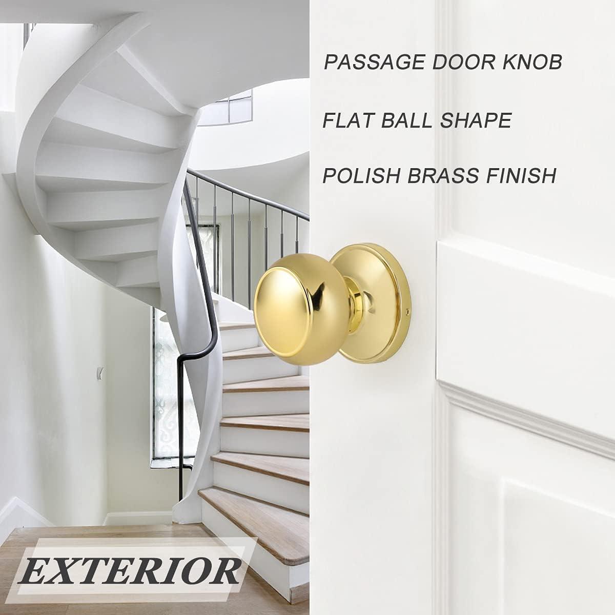 Probrico 4 Pack Polished Brass Passage Door Knobs - Gold Round