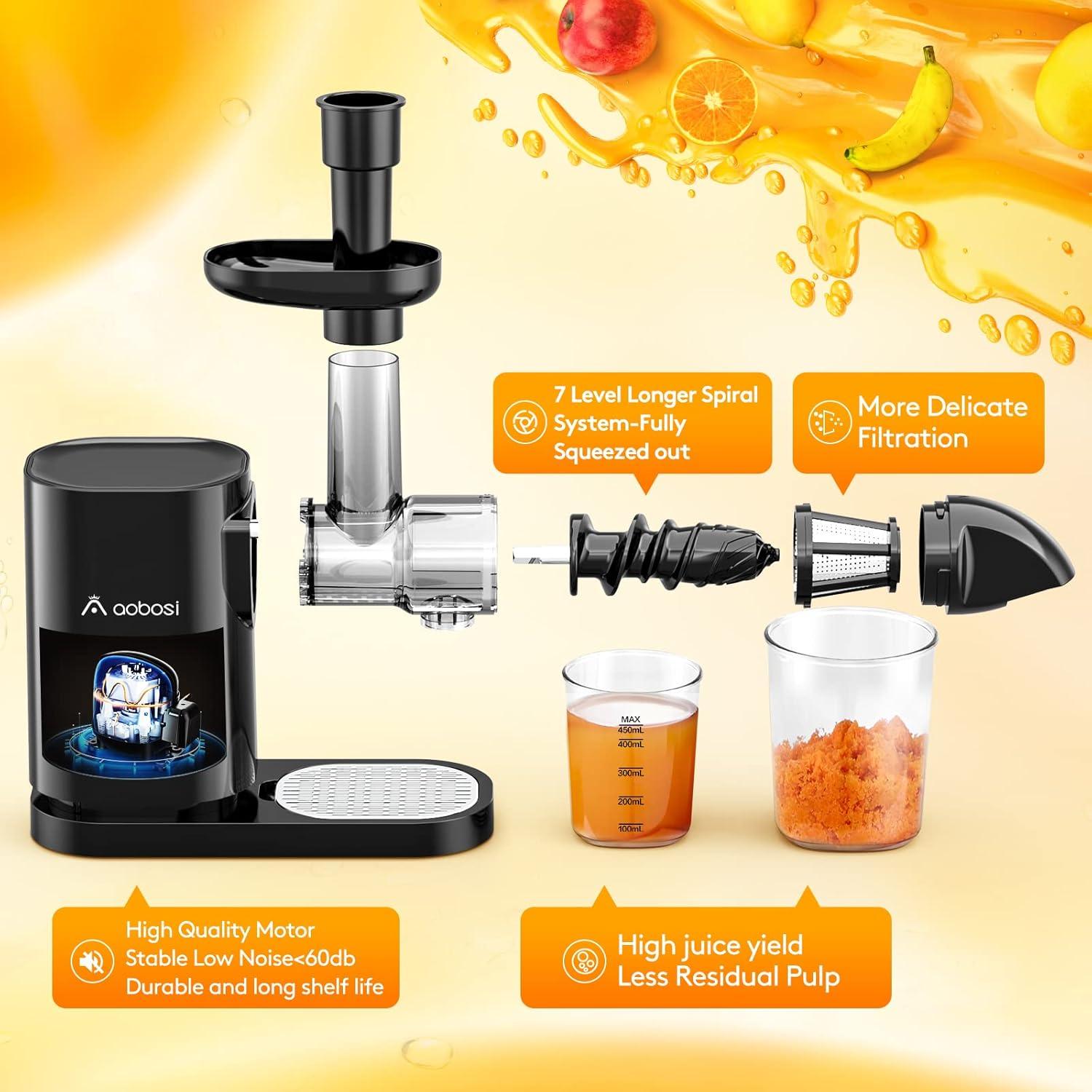 AOBOSI Slow Masticating Juicer - Quiet Motor, Easy Clean, Reverse Function