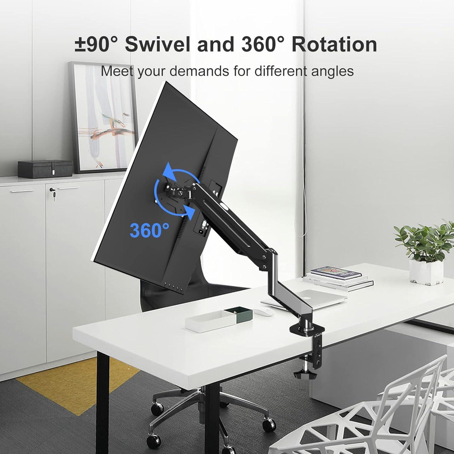 Suptek Single Monitor Arm - Gas Spring Desk Mount, 17-27in Monitors, 6kg Capacity