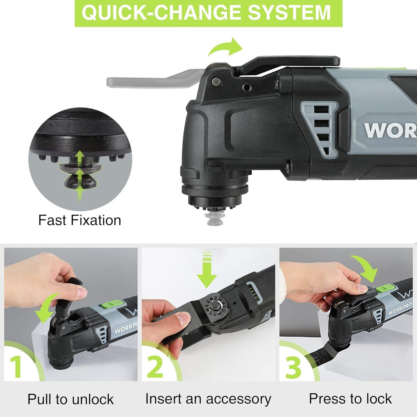 WORKPRO 300W Oscillating Multi-Tool, 7 Speeds, Quick Blade Change, 17pc Kit