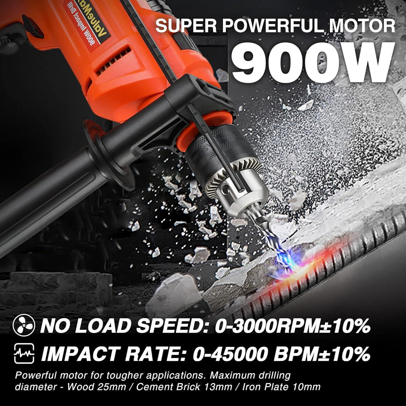 ValueMax 900W Electric Drill, Variable Speed Orange