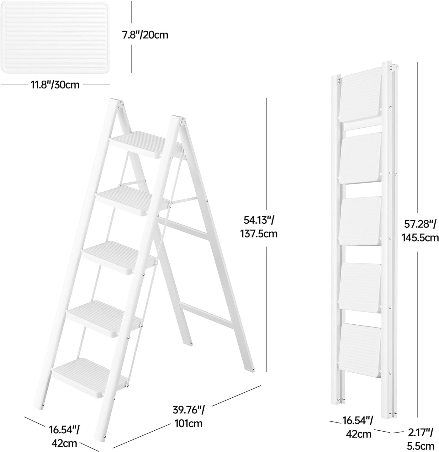 JOISCOPE 5-Step Ladder with Anti-Slip Treads, 270kg Capacity, Lightweight & Foldable