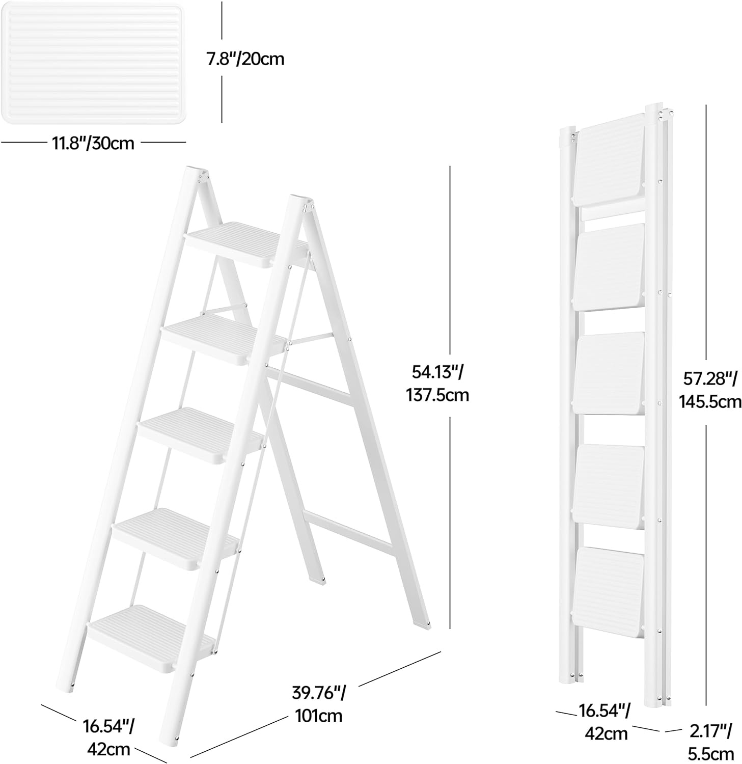 JOISCOPE 5-Step Ladder with Anti-Slip Treads, 270kg Capacity, Lightweight & Foldable