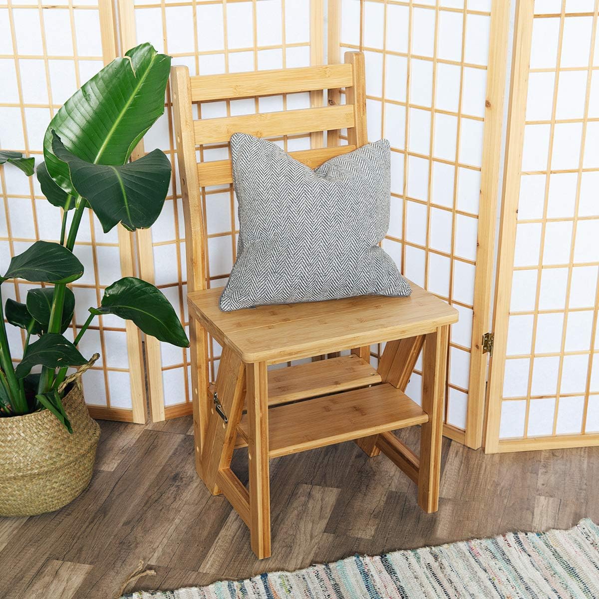 Navaris Folding Step Ladder Chair, Bamboo Stool for Storage & Decoration