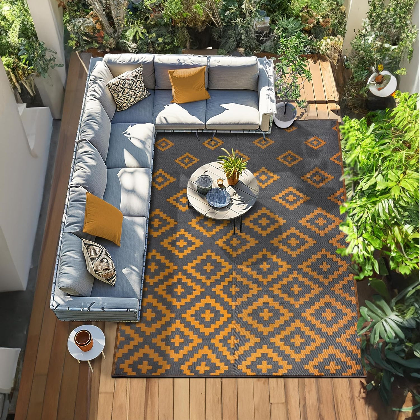 Green Decore Reversible Outdoor Rug 240x300cm, Grey/Yellow Ochre, Garden/Patio