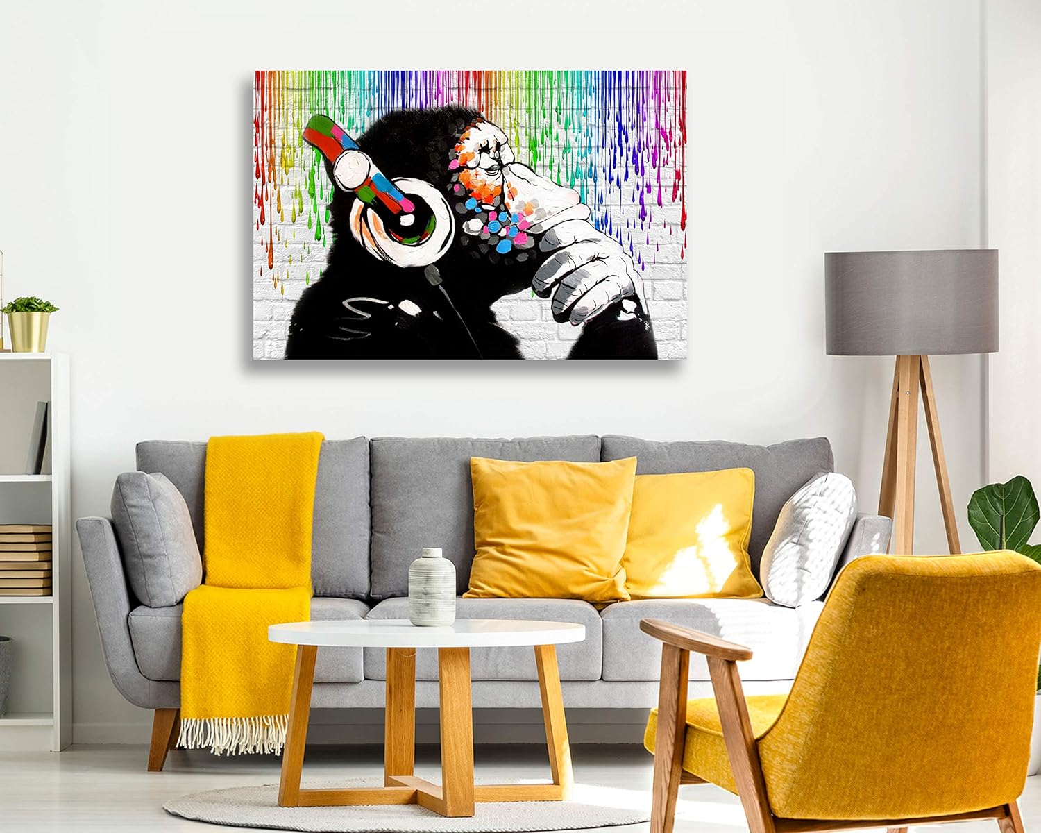 MONKEY DJ Banksy Love Paint Rain Gorilla Canvas Street Art Print 24''x16''