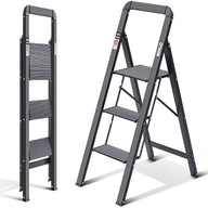 3 Step Ladder with Handrail, Folding, Aluminium Maximum Load 150 kg - Massive Discounts