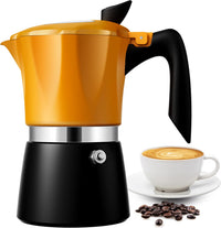 Stovetop Coffee Maker Italian Espresso Moka Pot Transparent Lid Orange TWOMEOW