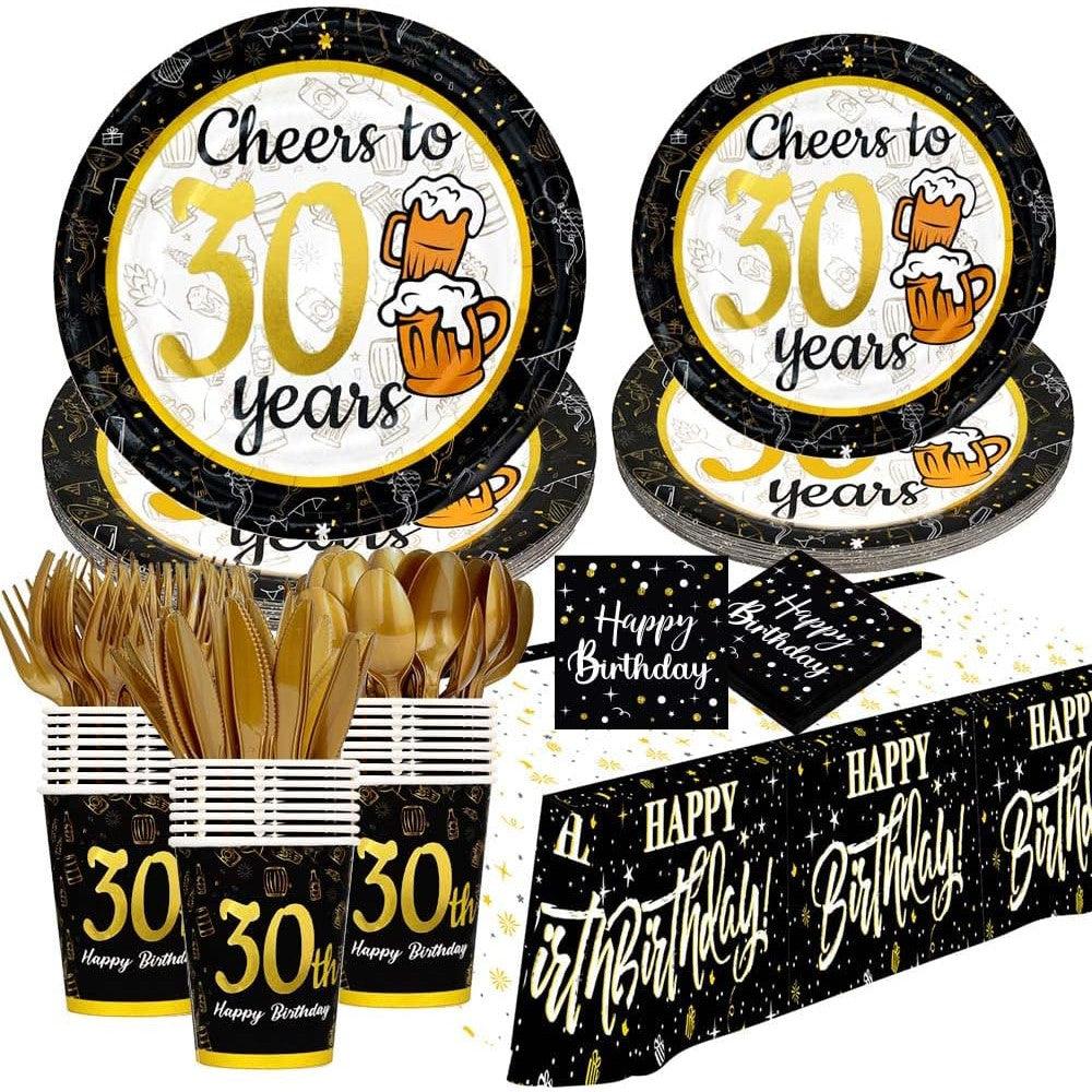 30th Birthday Decorations Tableware 24 Guests Plates and Cups 169 pcs - Massive Discounts