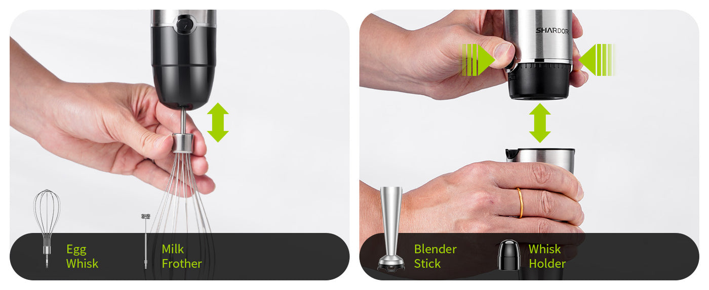 Shardor Hand Blender 3 in 1 1200W 20 Speed Turbo Stick with Whisk Dough Hooks