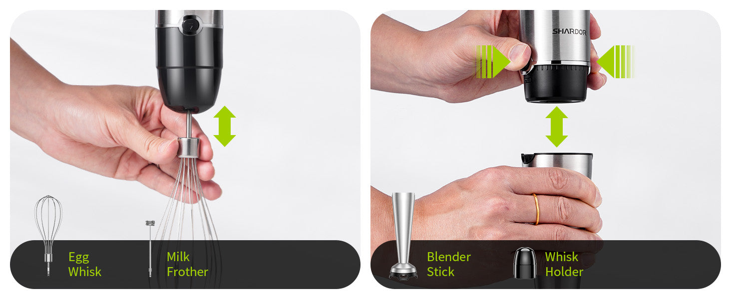 Shardor Hand Blender 3 in 1 1200W 20 Speed Turbo Stick with Whisk Dough Hooks