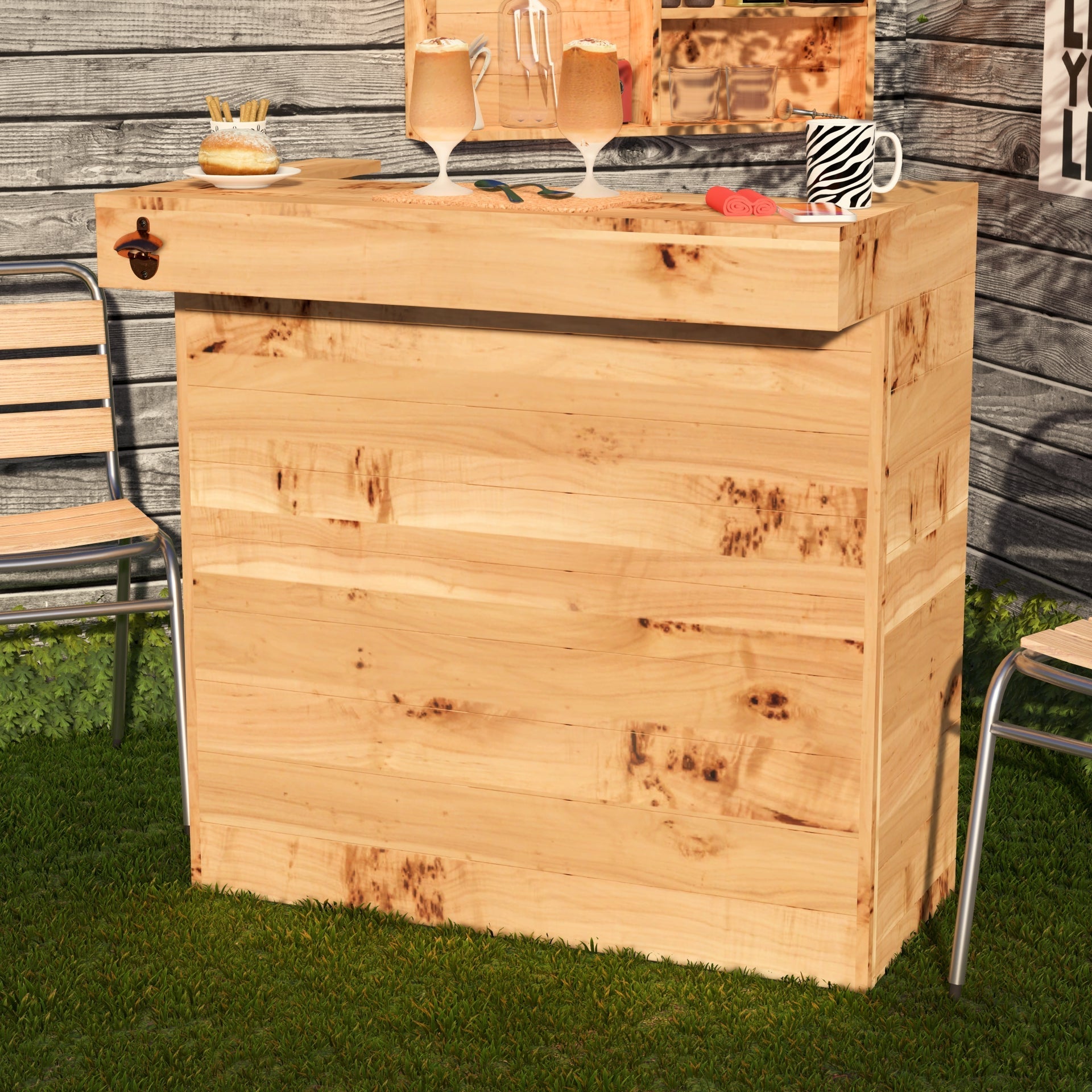 Wooden Pallet Bar 100cm Rustic Outdoor Garden Bar Storage Bars at Home
