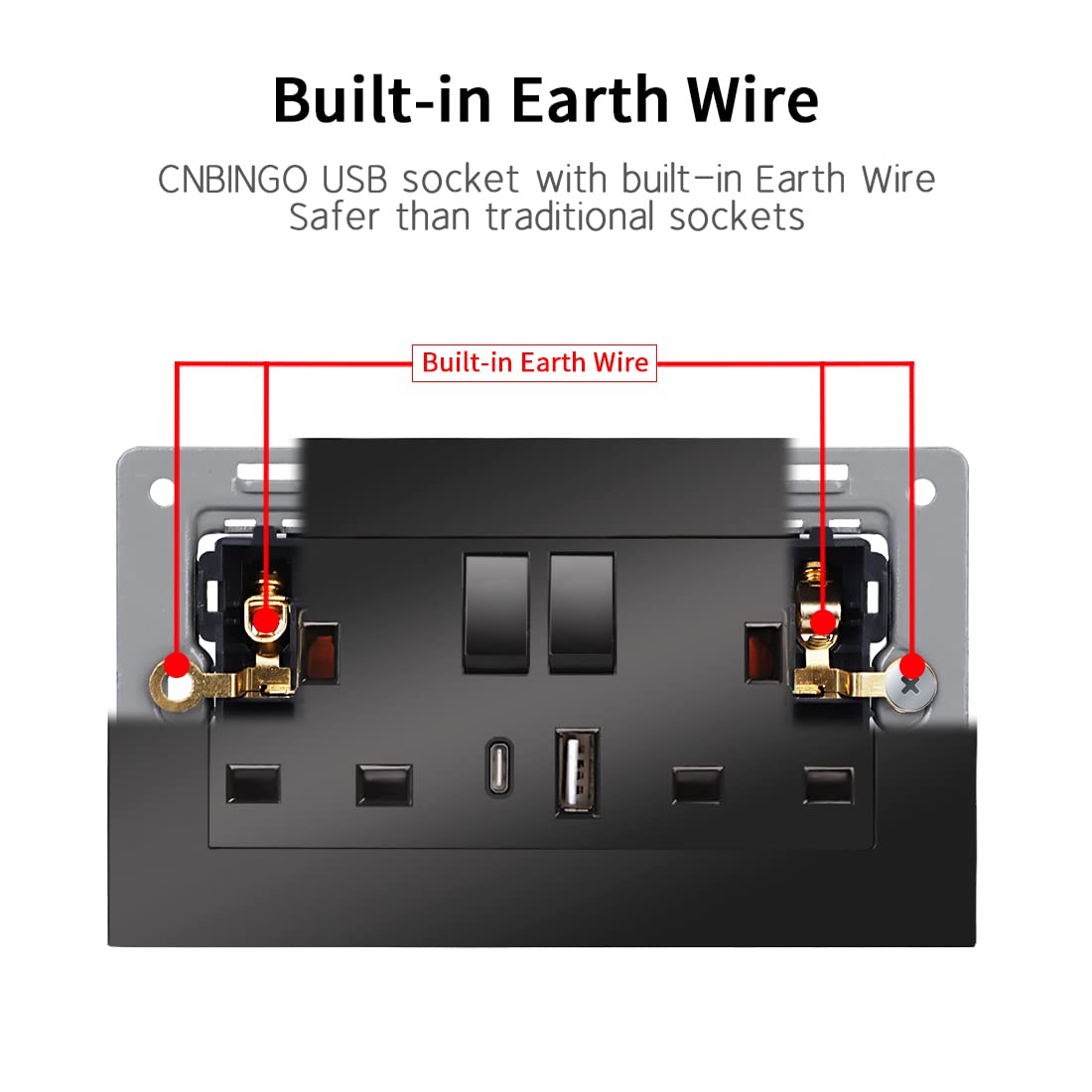 4-Pack Wall Socket 2-Gang with USB-A & Type-C Charging Crystal Glass