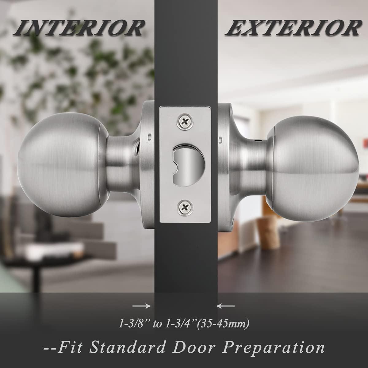 Probrico 2 Pack Satin Nickel Passage Door Knobs - Stainless Steel