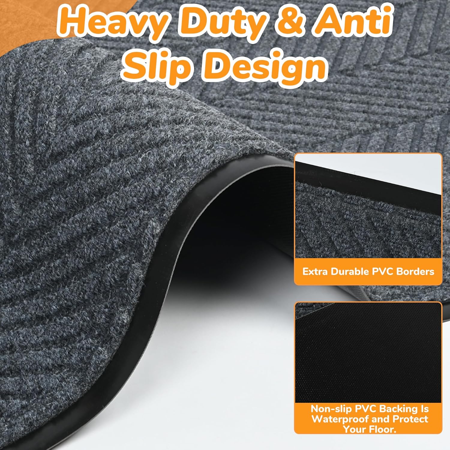 Large Entrance Door Mat 120x180cm Non Slip Washable Thickness of 0.8CM Grey
