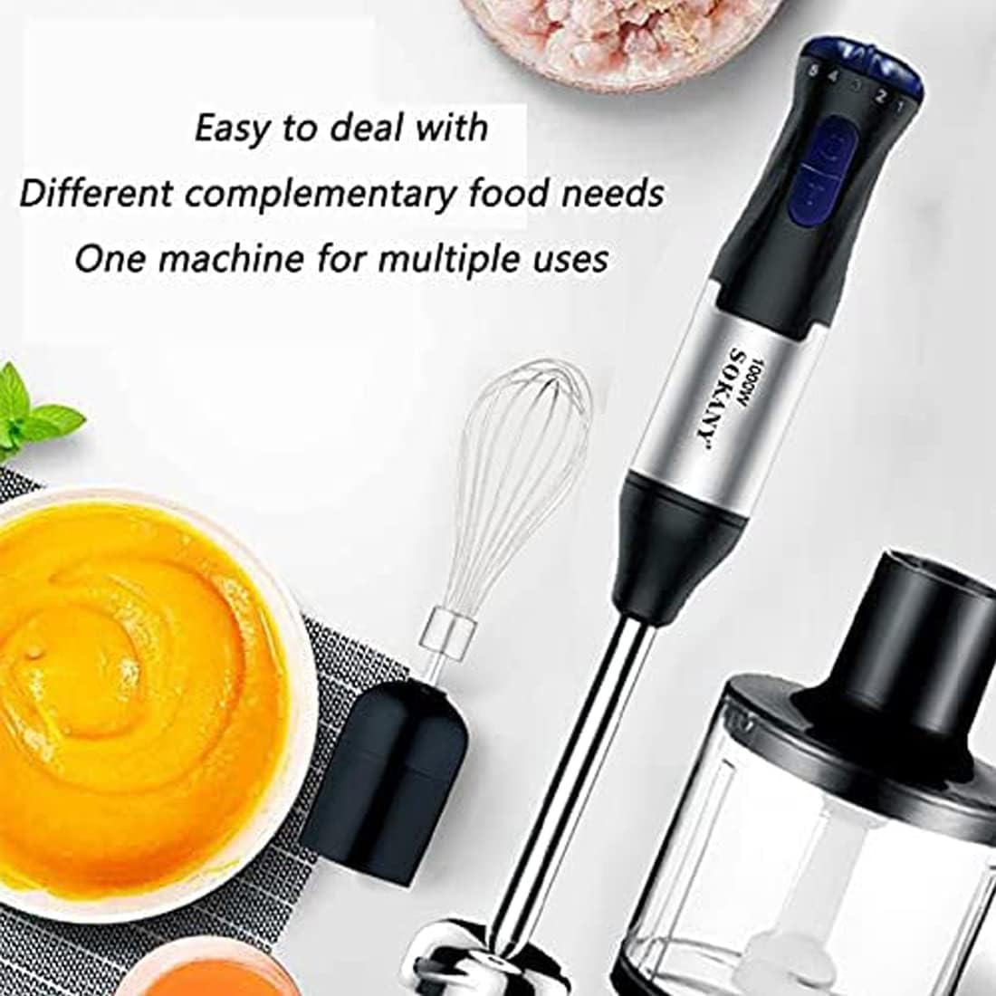 Hand Blender Food Processor 4 in 1 1000W Chopper Jug Turbo SOKANY