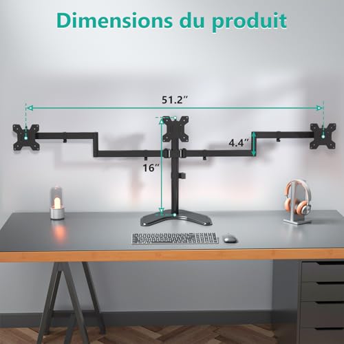 Triple Monitor Stand 27 Inch Free Standing Adjustable VESA Black WALI