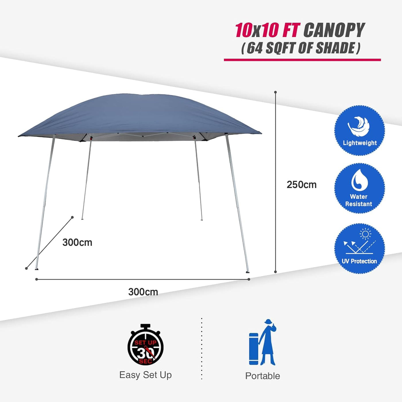 YOONZEE 3x3m Pop-Up Gazebo, Fibreglass Roof, Waterproof, Lightweight & Portable