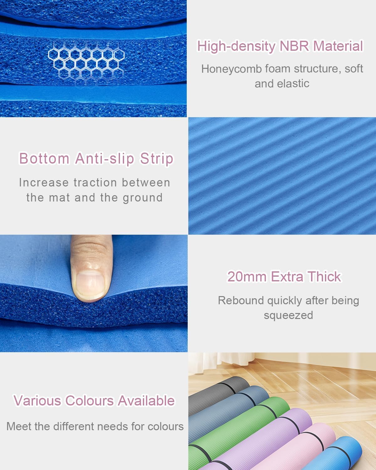 Yoga Mat Extra Large 200x130cm Thick 20mm NBR Exercise Fitness RYTMAT