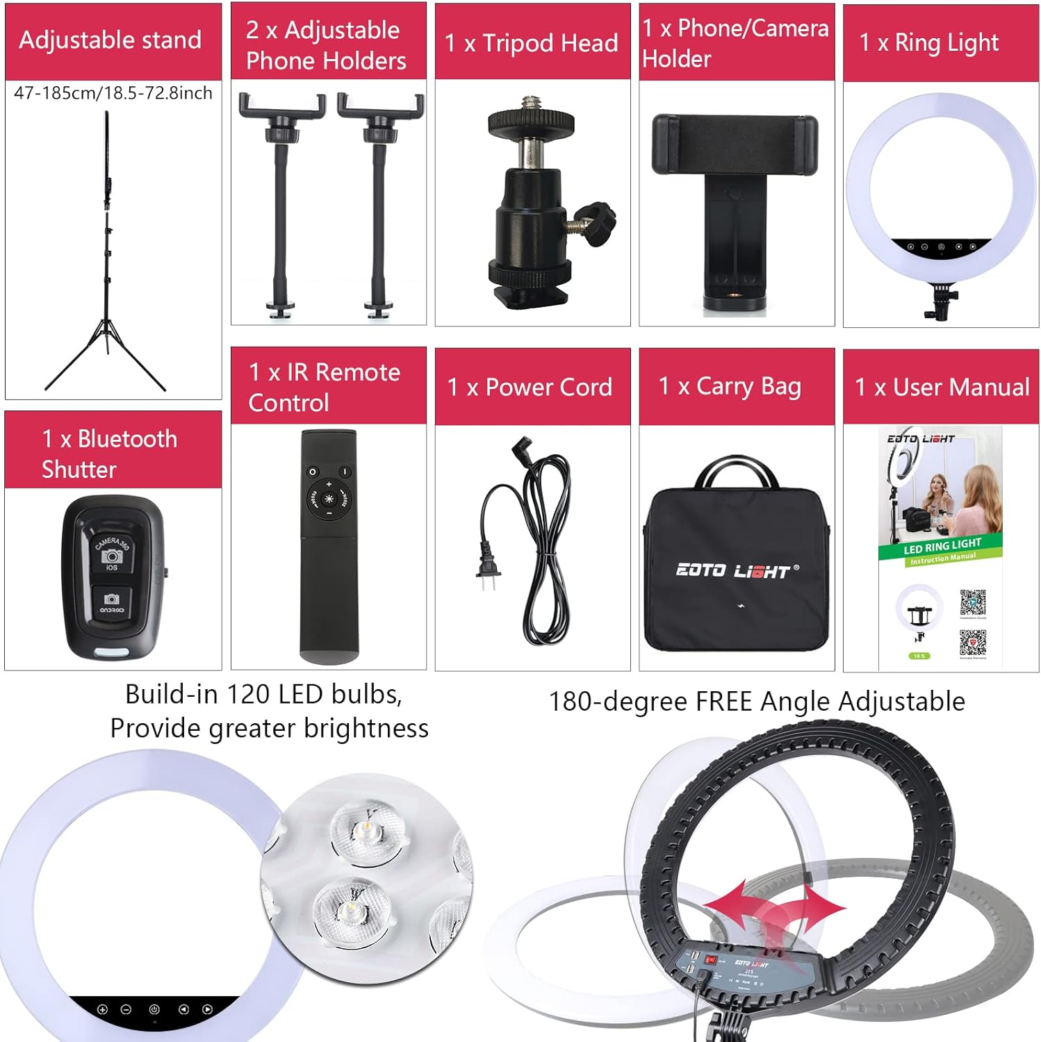 LED Ring Light 21 in with Tripod Touch Panel Bag & Remote for Video EOTO