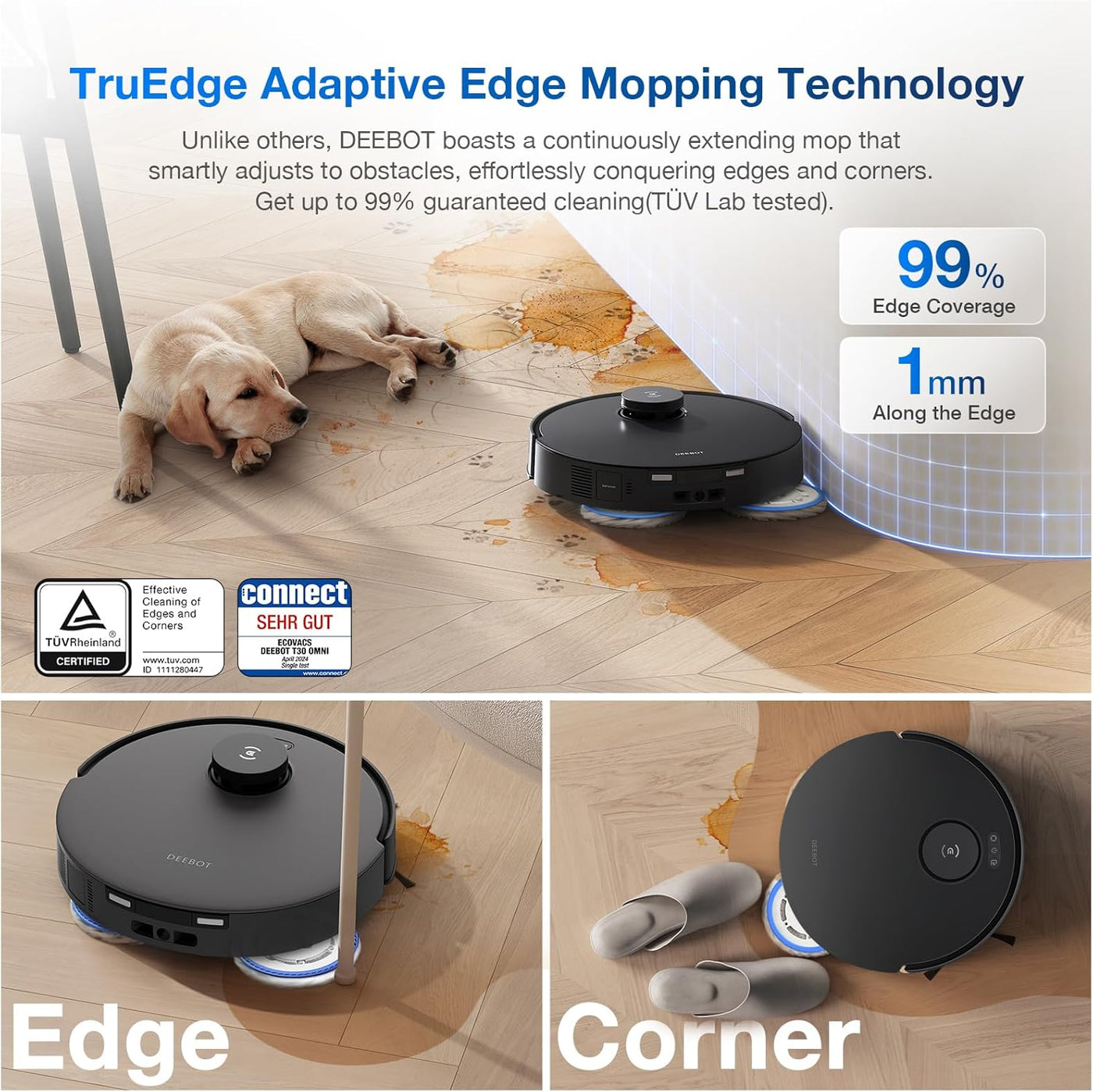 ECOVACS DEEBOT T30 OMNI Robot Vacuum, 11,000 PA, Edge Mopping, Hot Mop Wash