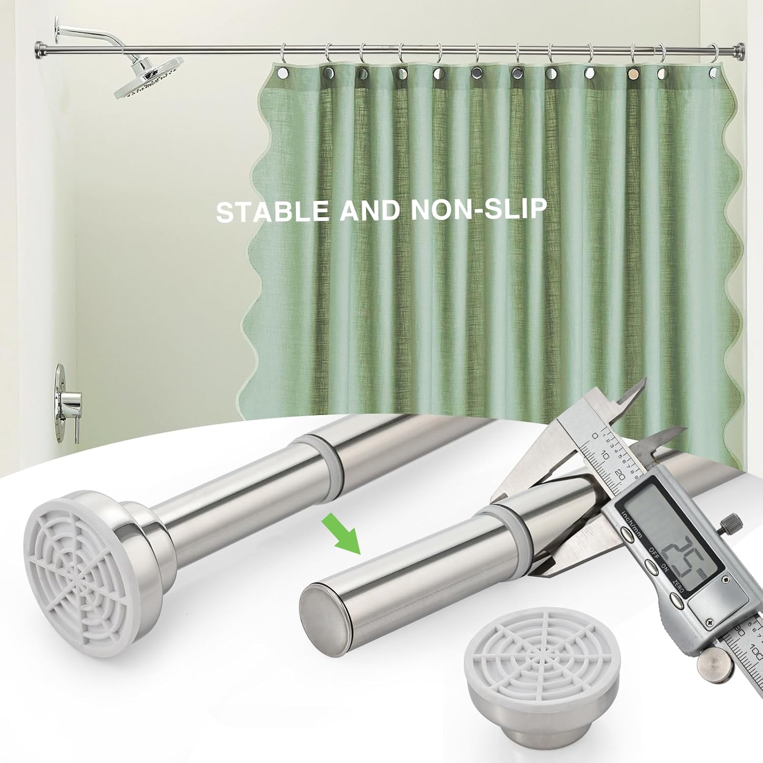 Stainless Steel Shower Curtain Rod 160–270cm Extendable No Drill Tension Pole