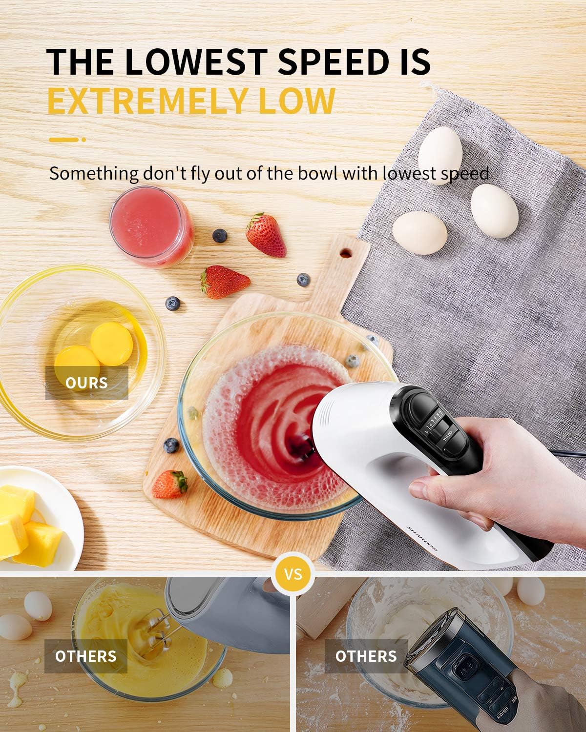 SHARDOR 400W Electric Hand Mixer – 6 Speed Whisk with Turbo & Storage Case