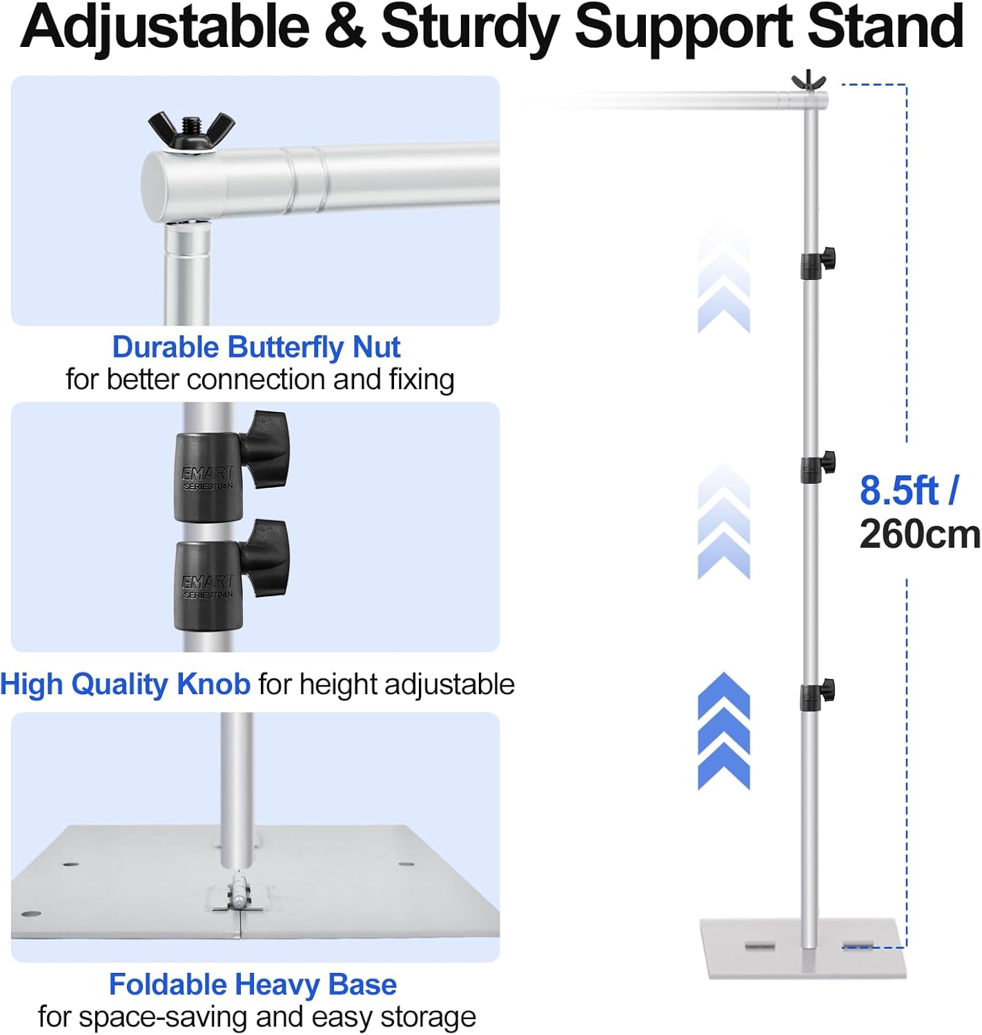 EMART 8.5x10ft Backdrop Stand – Heavy Duty Photo Frame with Steel Base, Silver