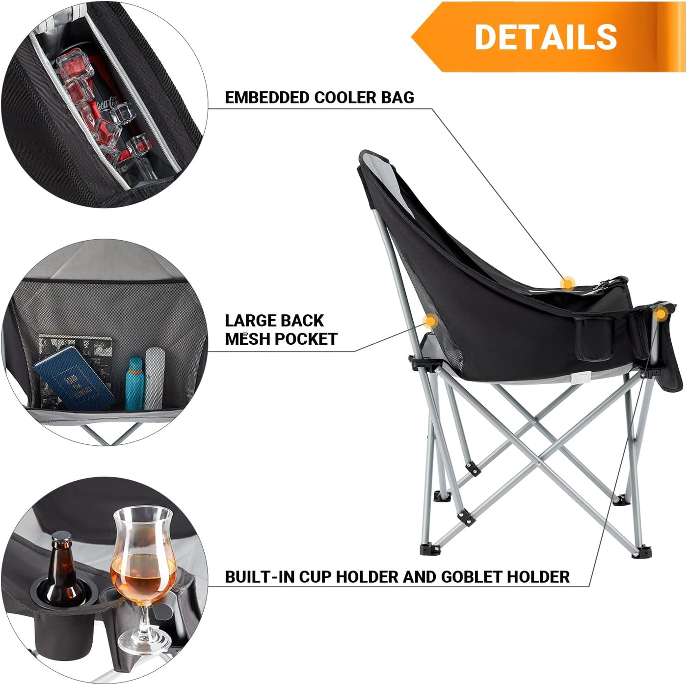 2x KingCamp Folding Camping Chairs, Padded, Cooler Bag, 300lbs Support