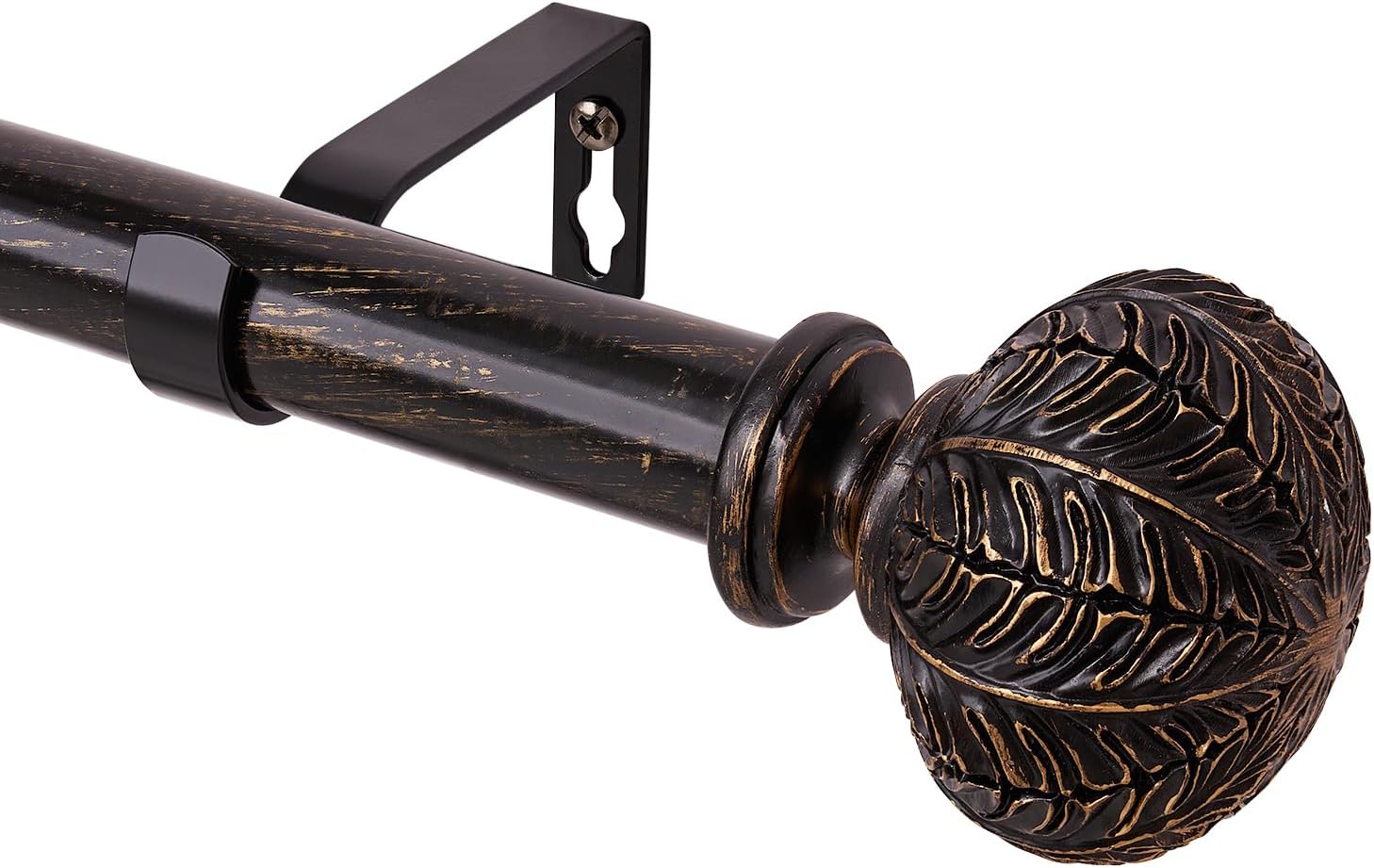 Extendable Black Curtain Pole 77-210cm, 1'' Dia, Diamond Ball Finials, 30-84 inch