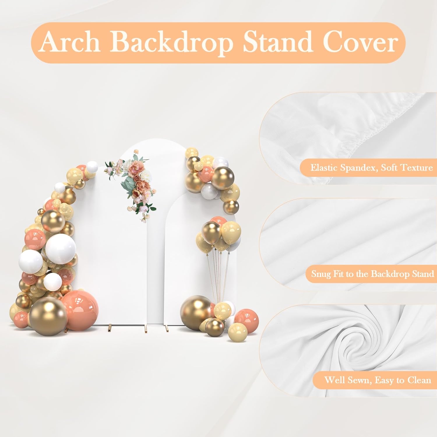 TopDirect 3 Arch Backdrop Stand Set, 4/5/6FT for Parties & Weddings White Cover