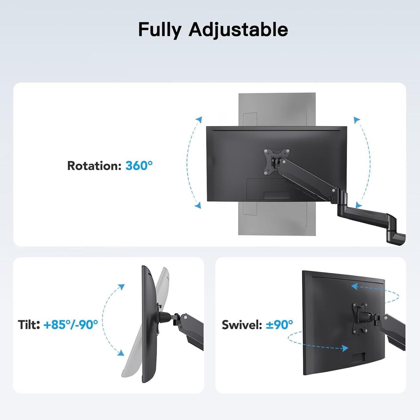 HUANUO Triple Monitor Stand - Adjustable Desk Mount for 17-32'' Screens, VESA