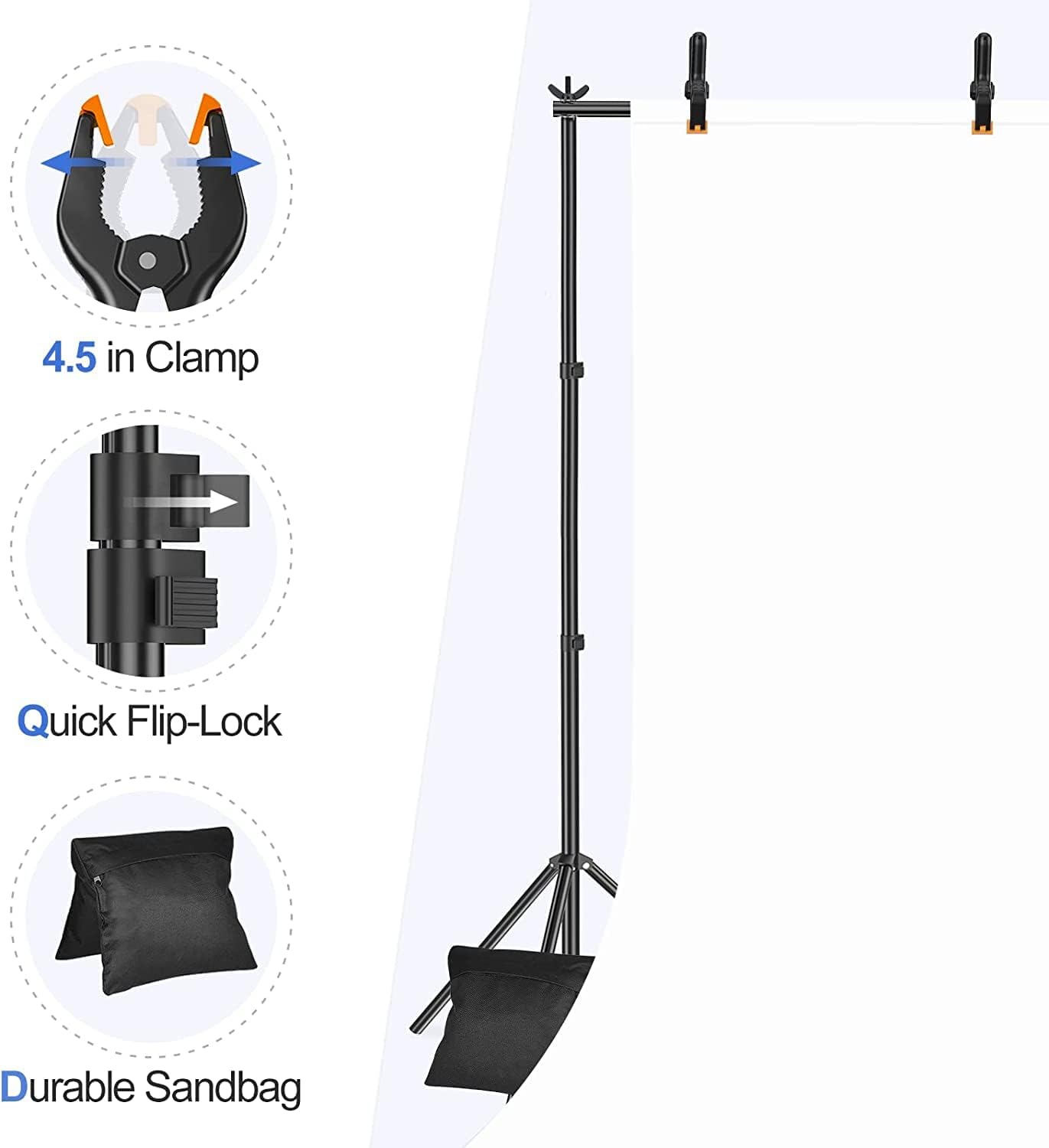 EMART 2x3m Backdrop Stand Kit with Clamps, Sandbags & Carry Bag – Black