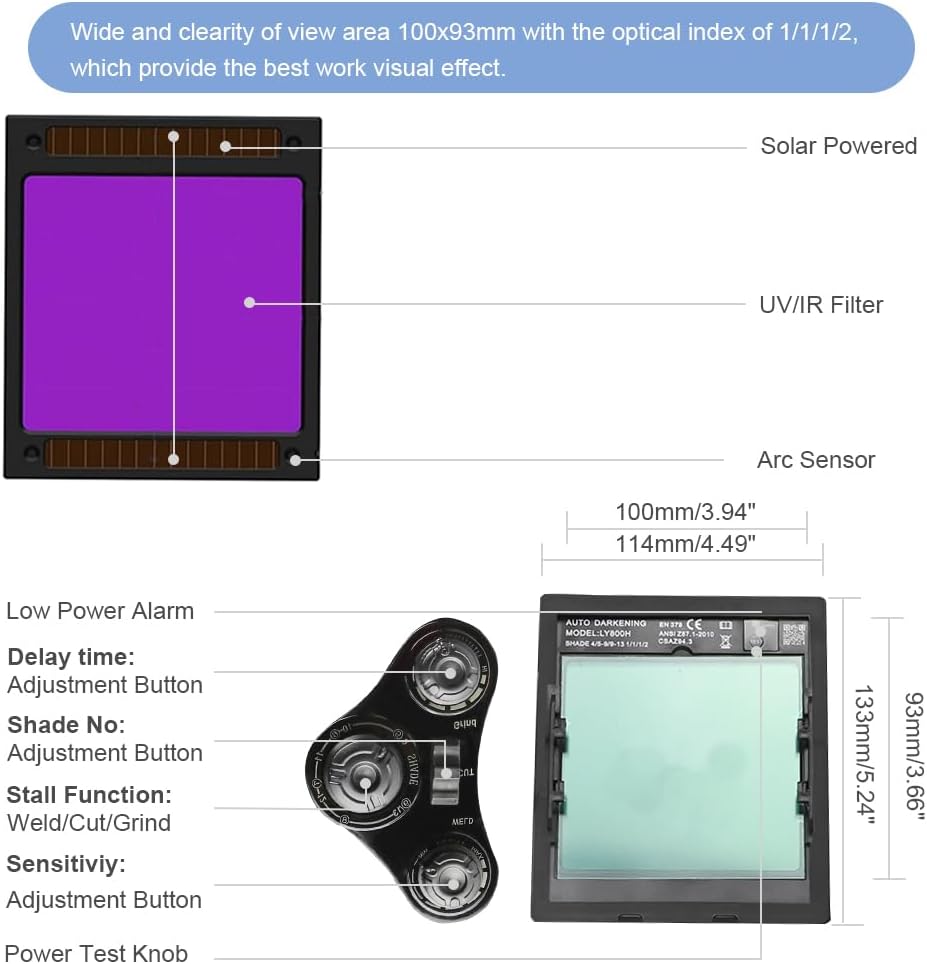 Anesty Solar Auto Darkening Welding Helmet with 4 Sensors Large Screen 10 Lenses