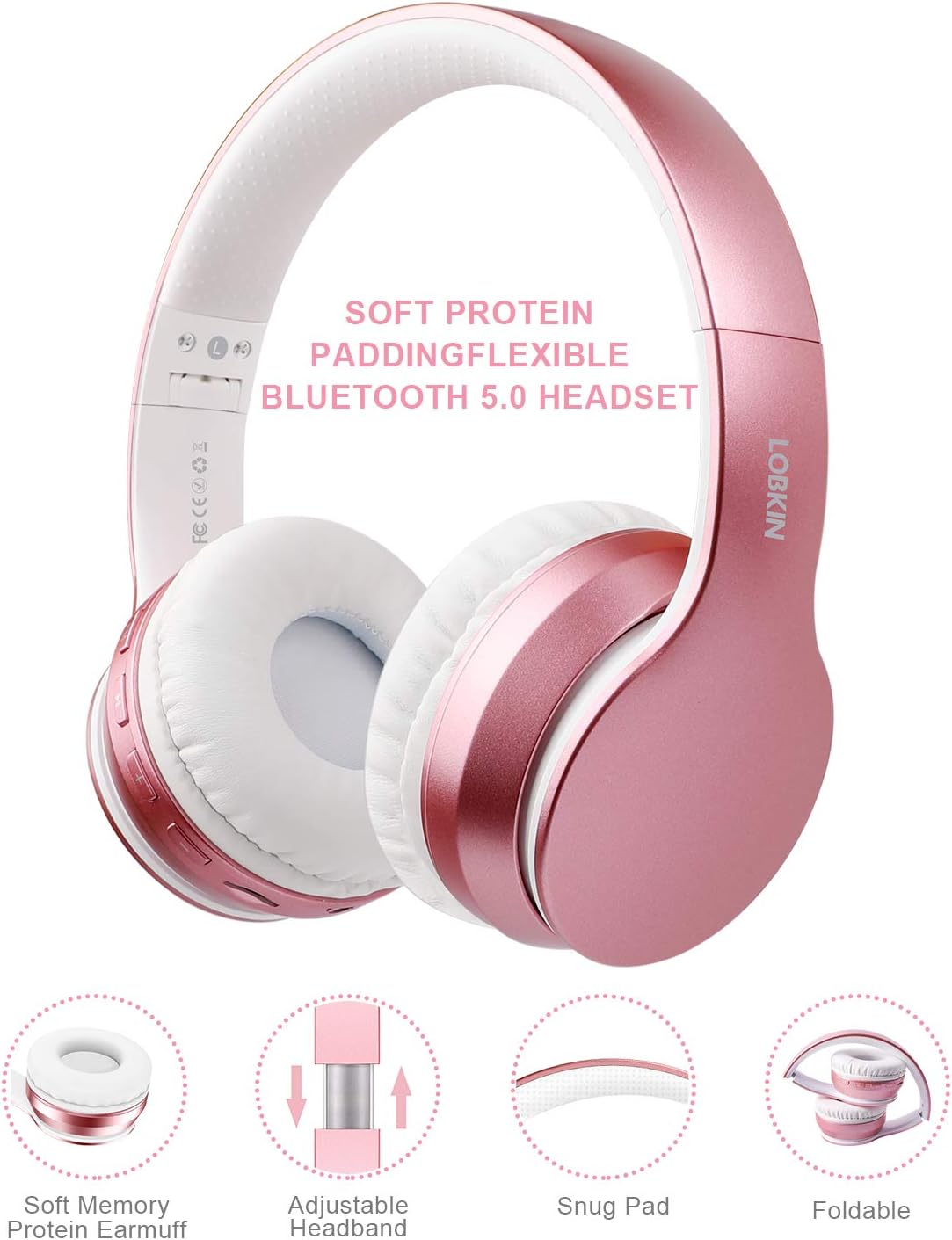 Bluetooth 5.3 Wireless Headphones Over Ear Foldable Stereo Mic LOBKIN