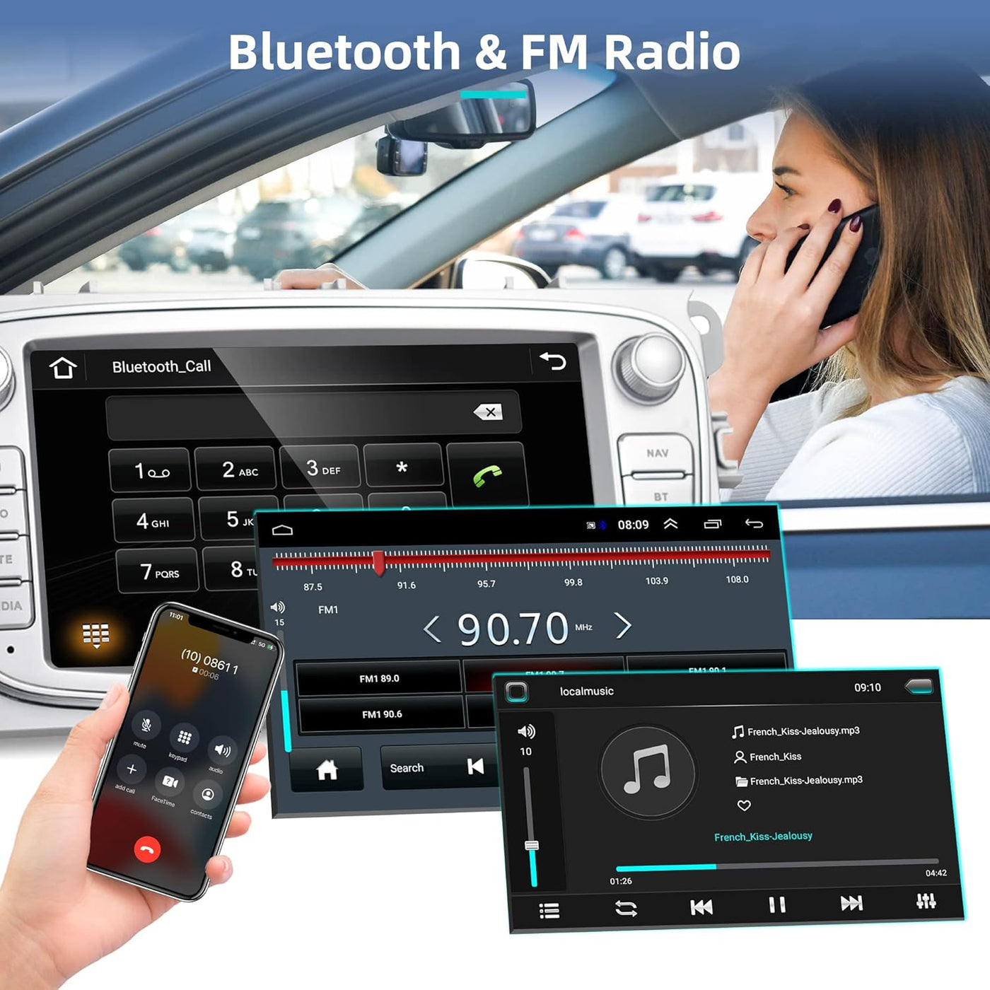 Android Car Stereo 7'' Touch Screen GPS Bluetooth for Ford Focus/Mondeo/C-MAX