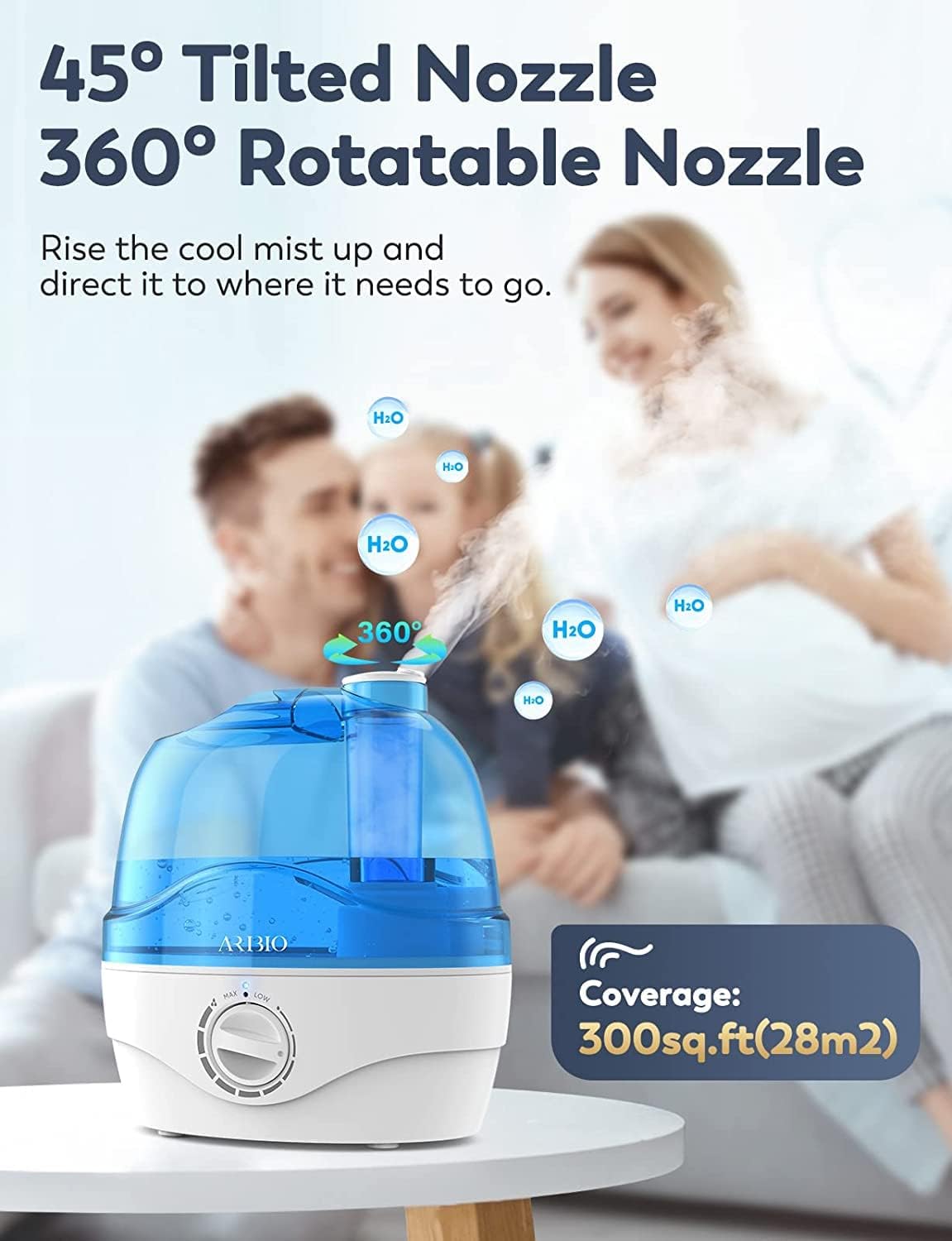 2.2L Quiet Humidifier for Bedroom & Baby Room – 10H Use, 360° Nozzle, Auto-Off