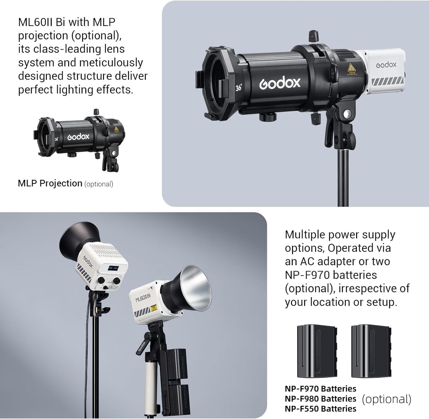 Godox ML60IIBi Kit1 70W LED Video Light 2800-6500K APP Control & Battery Base