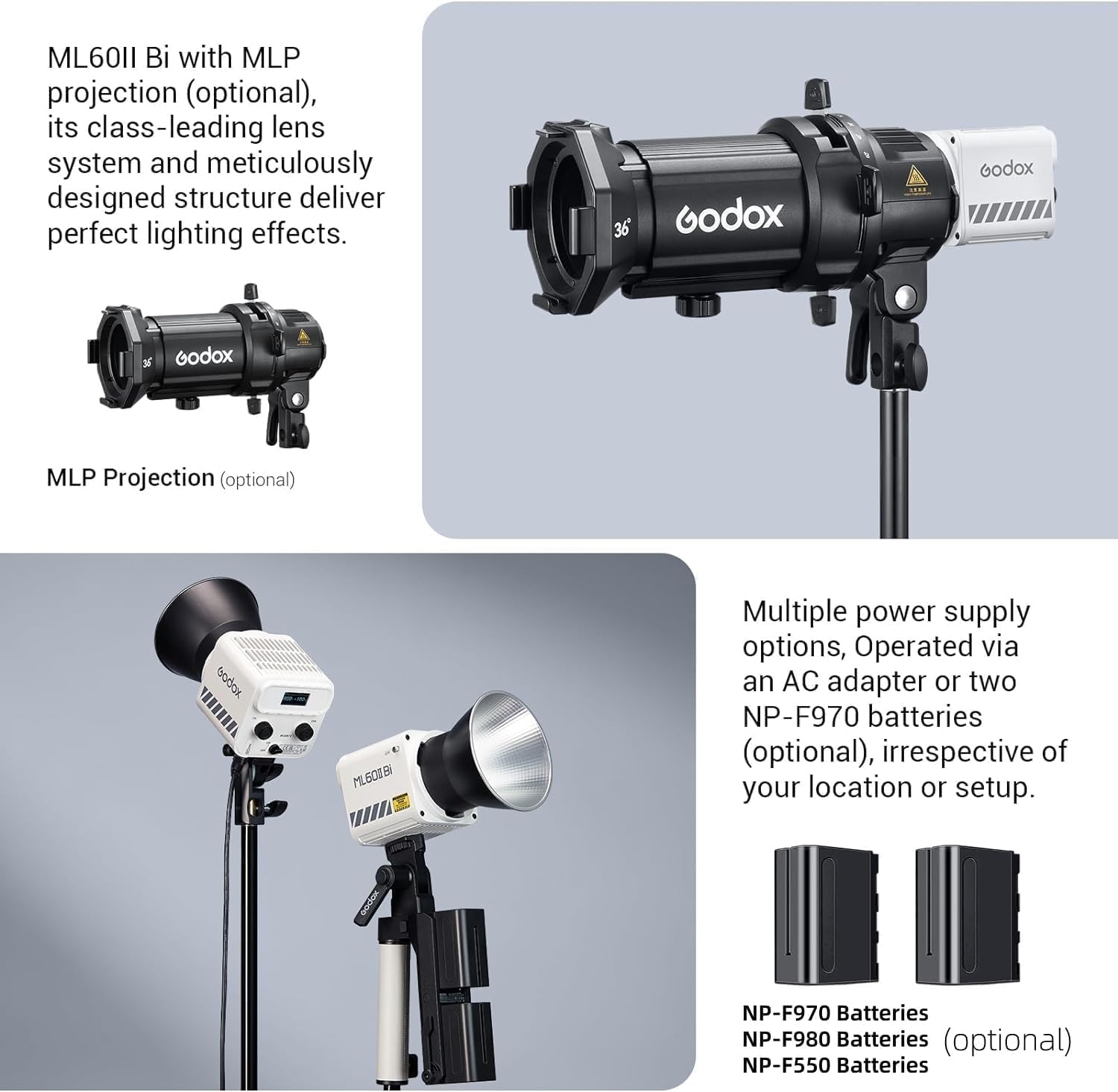 Godox ML60IIBi Kit1 70W LED Video Light 2800-6500K APP Control & Battery Base