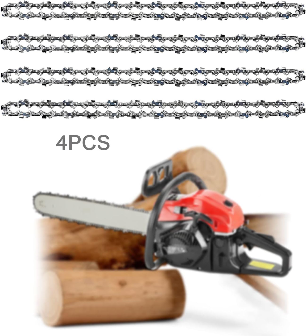 4-Pack 16'' Chainsaw Chains, 3/8'' Pitch, 0.050'' Gauge, 56 Links, Low-Kickback