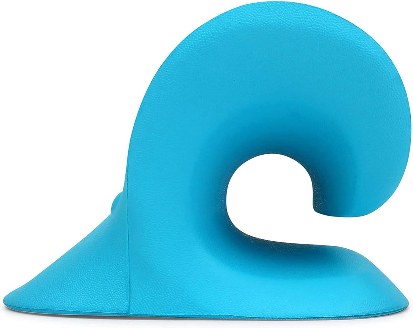 Blue neck pillow with a white center on a white background