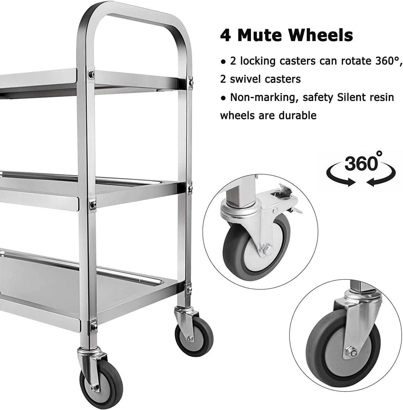 3 Tier Catering Trolley Stainless Steel with Locking Wheels 75x40x83cm Nisorpa