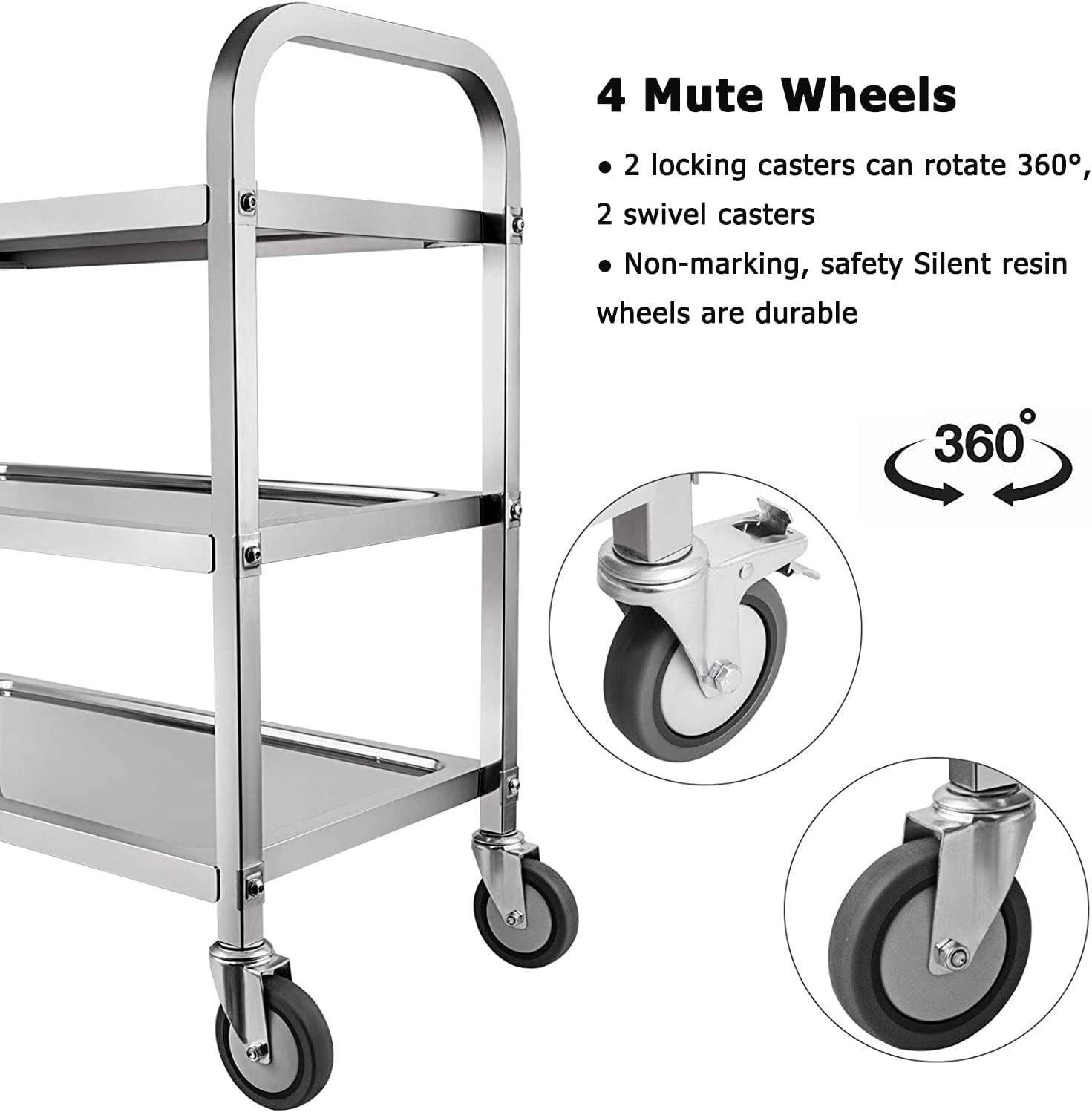 3 Tier Catering Trolley Stainless Steel with Locking Wheels 75x40x83cm Nisorpa