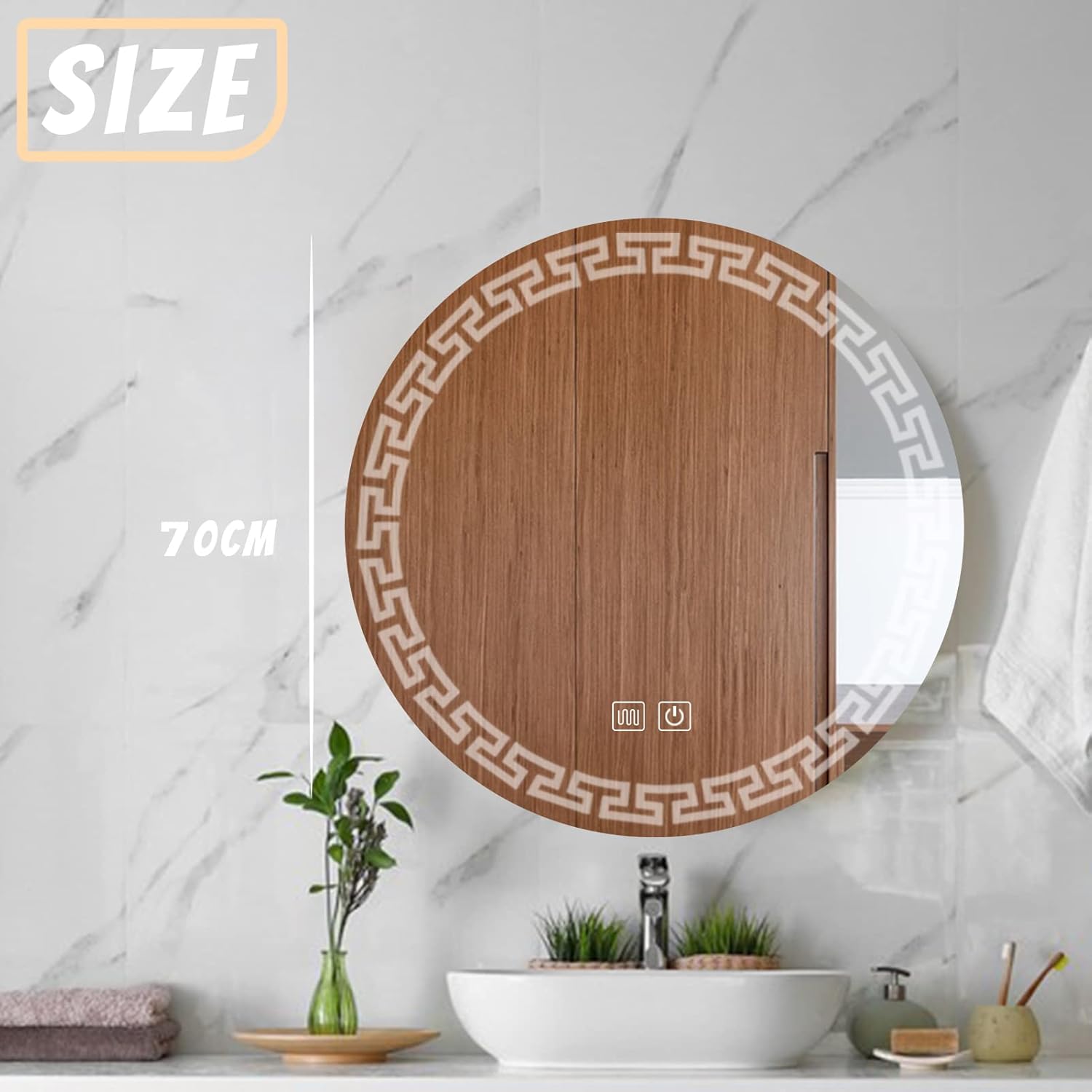 YOSHOOT 700mm Round LED Bathroom Mirror, Wall-Mounted, 3-Color Dimmable Anti-Fog